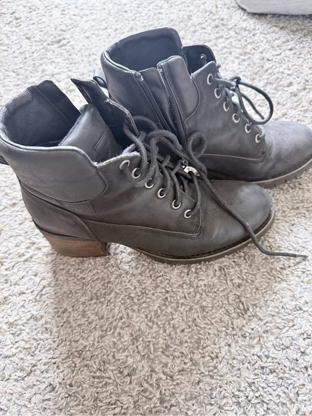 Crown Vintage Black Lace-Up Ankle Boots with Low Heel